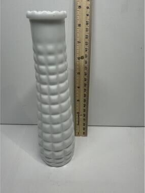 Vintage Brody White Milk Glass Tall Vase Paneled Hobnail 9" Scalloped
